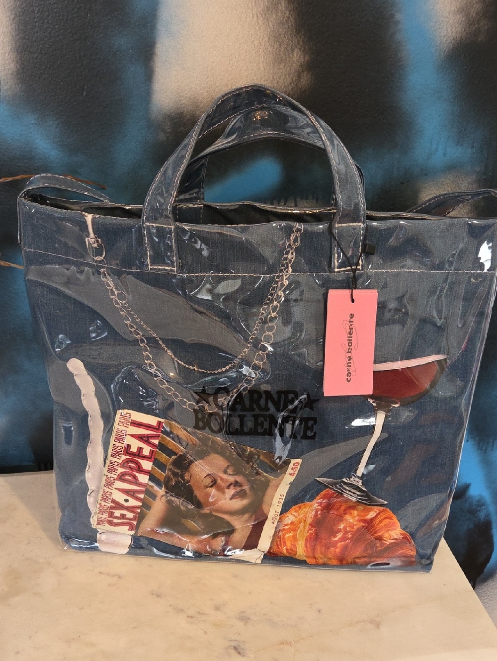 Blue Jean Graphic Clear-Coated Tote